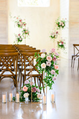 Church decorated for event with florals 
