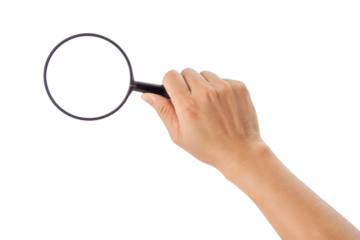 a hand holding a magnifying glass.