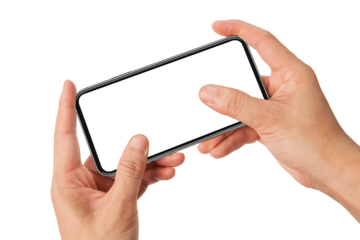 hands holding smartphone playing game with fingers.