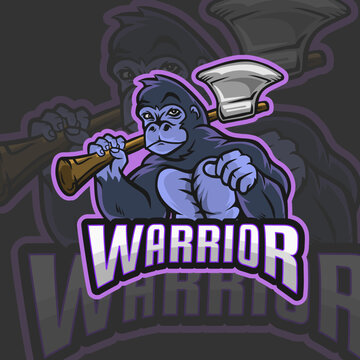 gorilla with axe mascot esports logo 