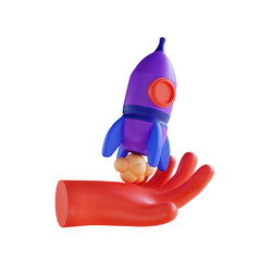 3D illustration roket and hand start up suitable for digital marketing
