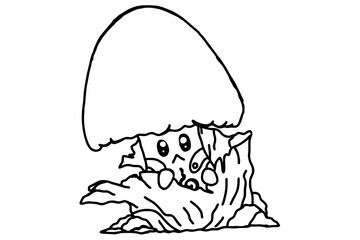 Cute Mushroom Character Line Art Vector