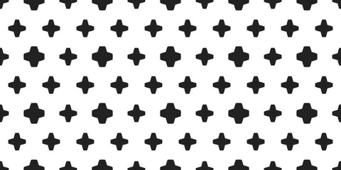 The crosses are arranged in polka dots. Vector grid of black simple repeating crosses.