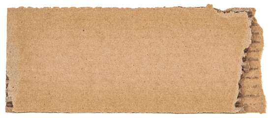 Ripped piece of cardboard isolated. Cardboard with torn edges, top view.