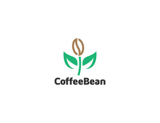 Fresh coffee bean logo with plant leaf illustration