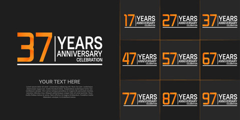 set of anniversary white and orange color can be use for celebration event
