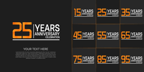 set of anniversary white and orange color can be use for celebration event