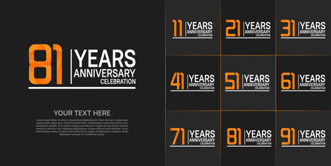 set of anniversary white and orange color can be use for celebration event