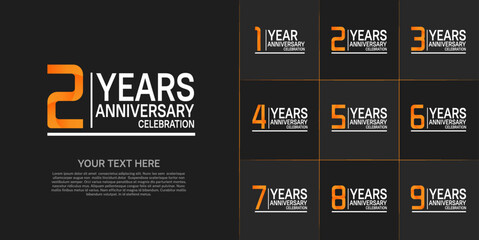 set of anniversary white and orange color can be use for celebration event