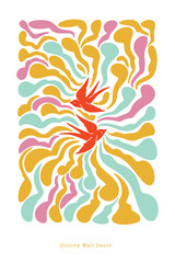 Fototapeta na wymiar Circle Floral Pattern with Bird Illustration