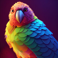 Obraz premium Face of Clever and Beautiful parrot. animal with color Clothes. Black Cat Sitting. Character Design. Concept Art Characters. Book Illustration. Video Game Characters. Serious Digital Painting. CG 