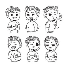 Collection of Lineart Style men Illustrations with Diverse Expressions