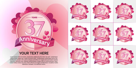 set of anniversary pink color and heart can be use for celebration event