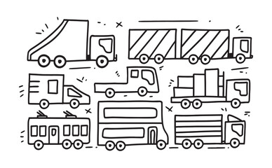 set of truck doodle art