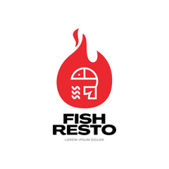 modern seafood logo template with fire illustration