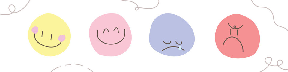 Mood vector icon set. Smile, happy, sad, angry emoji. Emoticon doodle drawing symbol.