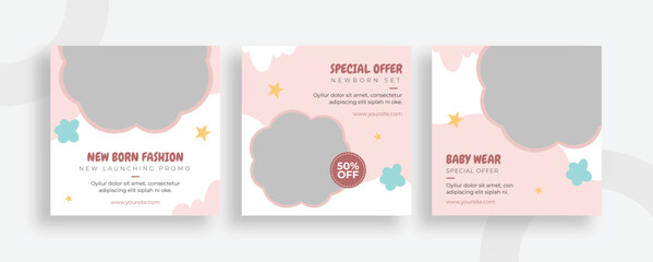 Set of editable templates for Instagram post, Facebook square, social media, baby stuffs collection, accessories, advertisement, and business promotion, fresh design and minimalist vector (3/3)
