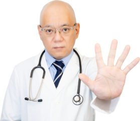 手で制止する男性医師