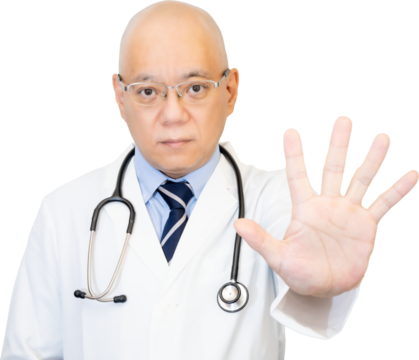 手で制止する男性医師