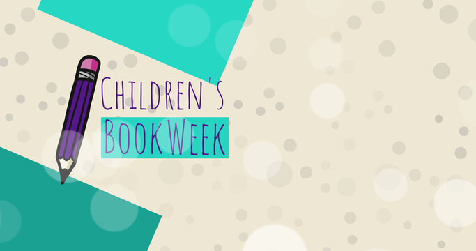 Image of children's book week text over spots on beige background