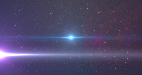 Obraz premium Image of glowing blue light moving over spots of light and stars in background