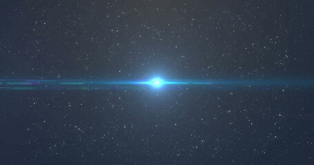 Image of glowing blue and orange light moving over spots of light and stars in background