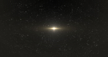 Image of glowing yellow light moving over stars in background