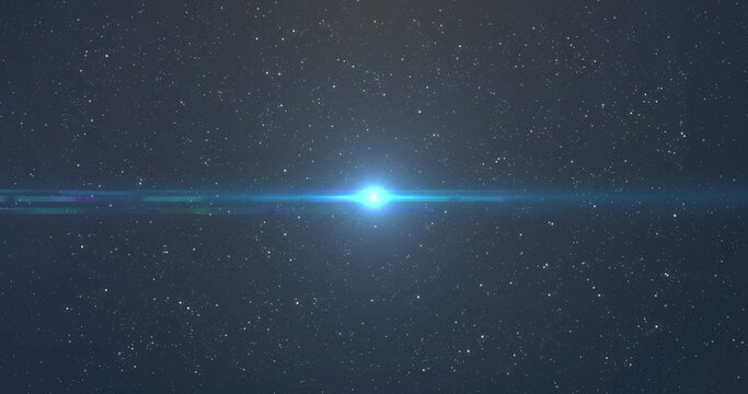 Image of glowing blue and orange light moving over spots of light and stars in background