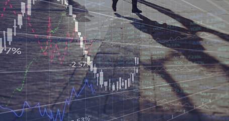 Image of financial data processing over city street