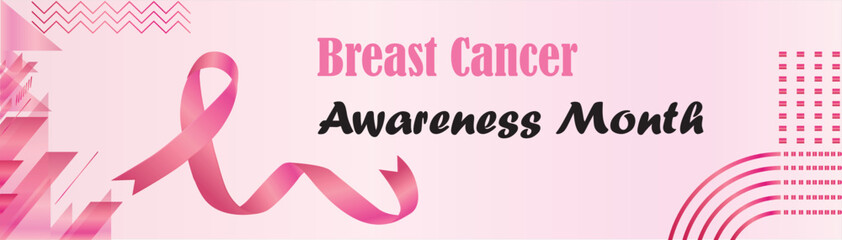 Breast Cancer Awareness Month banner. With pink ribbon. Vector illustration