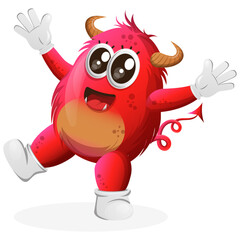 Vector_Cute red monster playful and happy