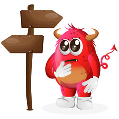 Vector_Cute red monster making decision