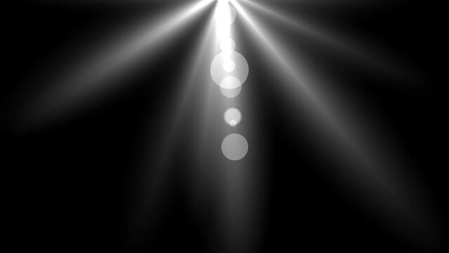 Optical Lens flare effect, 4K on black background. Top left corner. Overlay light effect animation, Realistic 3d render