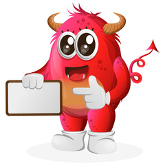 Vector_Cute red monster holding billboards, sign board