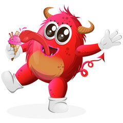 Vector_Cute red monster eat ice cream