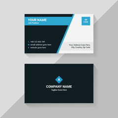 Fototapeta premium Blue Professional Business Card Template Design with QR Code