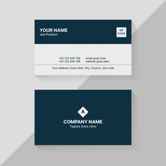 Dark Blue Professional Business Card Template Design with Unique Layout