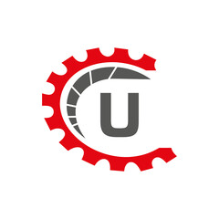 Automotive Logo On Letter U Concept. Car Repair Logotype and Mechanic Symbol Vector Template