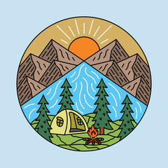 Camping and beauty sunrise graphic illustration vector art t-shirt design