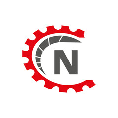 Automotive Logo On Letter N Concept. Car Repair Logotype and Mechanic Symbol Vector Template