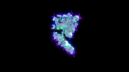 abstract distorted font - blue rupee sign on black bg, isolated - object 3D rendering