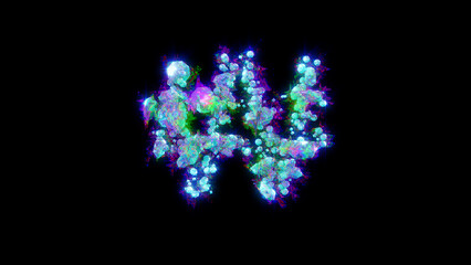 abstract glitchy font - blue won sign on black background, isolated - object 3D illustration