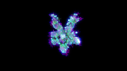 Fototapeta premium abstract dichroic alphabet - blue yen symbol on black background, isolated - object 3D rendering