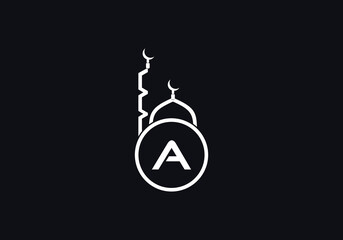 Islamic religious mosque and minar logo and symbol design vector with the letter A