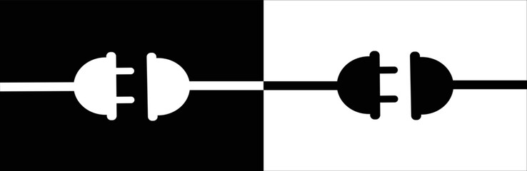Electric socket with a plug. 404 error concept connection. Cable of energy disconnect, vector Illustration