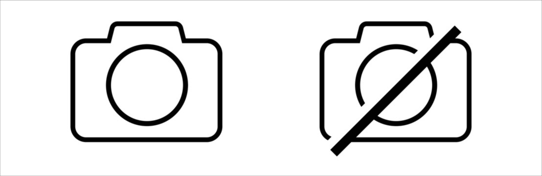 Photography camera, and no camera, line art icon for apps and websites. Vector illustration. Symbol.