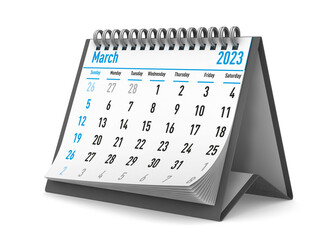 2023 year. Calendar for March. Isolated 3D illustration