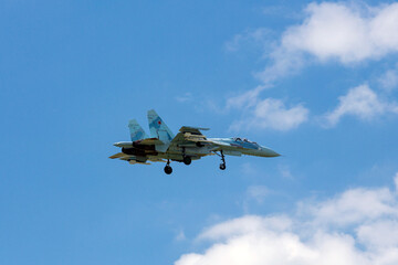 Fototapeta na wymiar The Sukhoi Su-30 is a twin-engine, two-seat supermaneuverable fighter aircraft 