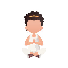 Little girl sits in the lotus position.     in cartoon style.