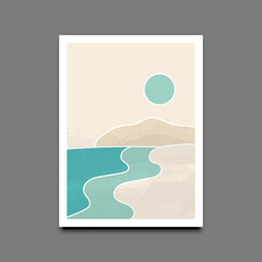 Abstract moon sea mountain pastel hand painted water color shape minimalist illustrations